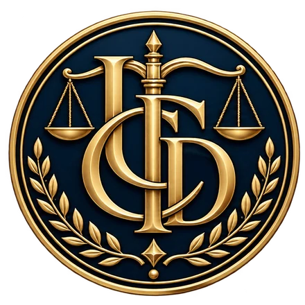 ICD monogram with scales of justice